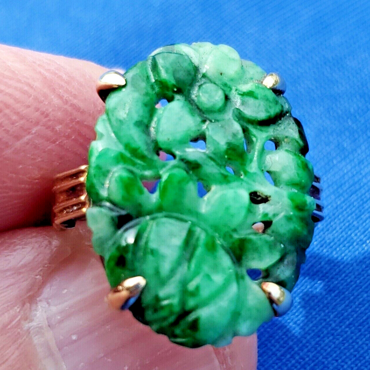 Original EARTH MINED JADE Antique Art Deco Engagement RING SOLID 14K GOLD Size 6