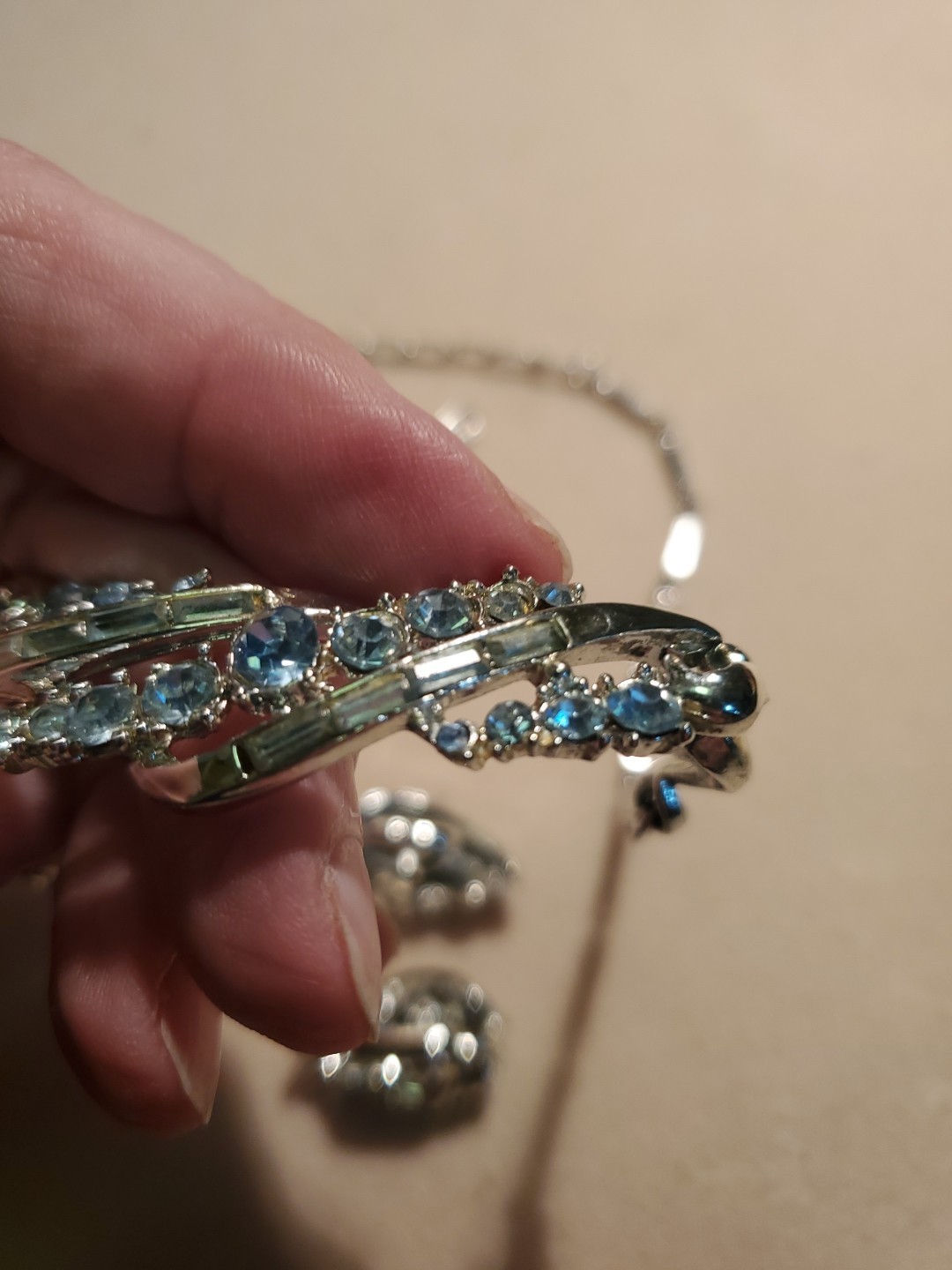 Coro Vintage Necklace Earrings Set, Blue Rhinestones Silvertone Setting, Fresh