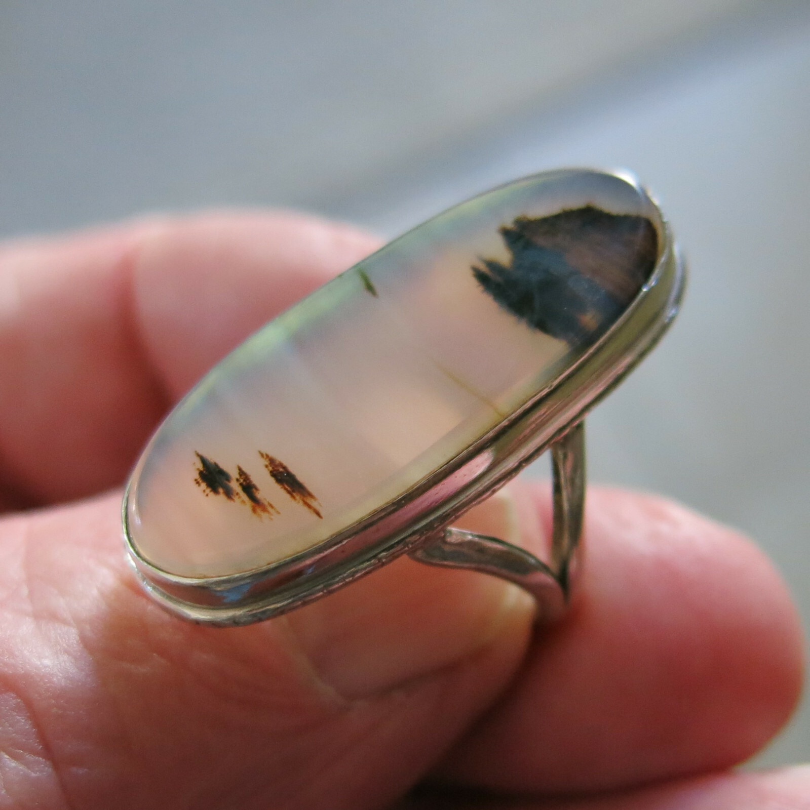Vintage Sterling Silver Large Moss Agate Ring 6.4g Size 5.75 [6462]