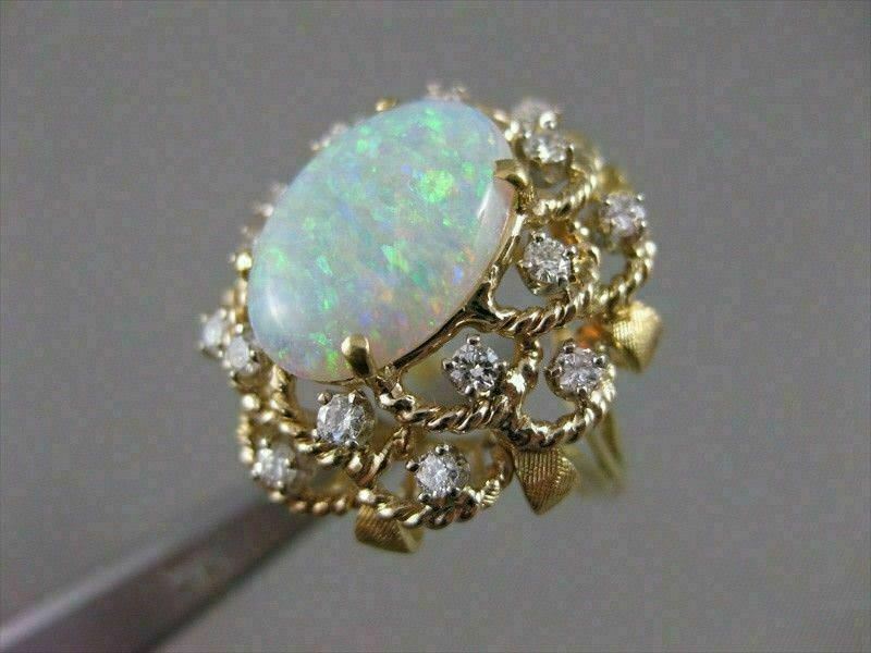 ANTIQUE 3.40CTW DIAMOND FIERY OPAL 14K YELLOW GOLD FILIGREE COCKTAIL RING #2301