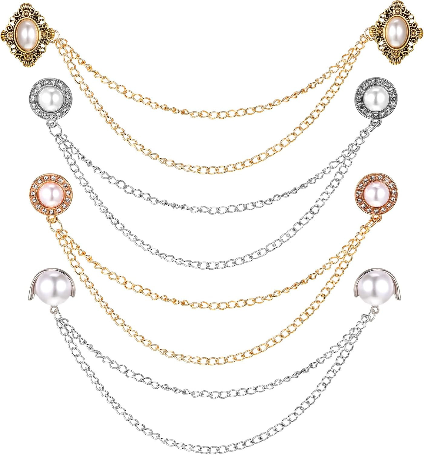 Vintage Sweater Shawl Chain Clips 4 Pcs Antique Cardigan Collar Holders Decorati