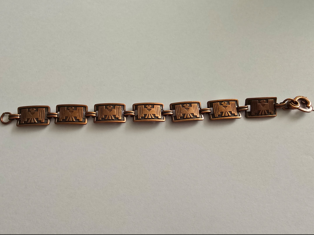 Vintage Copper Link Bracelet 7.5in Geometric Design 0.5in Wide Art Deco