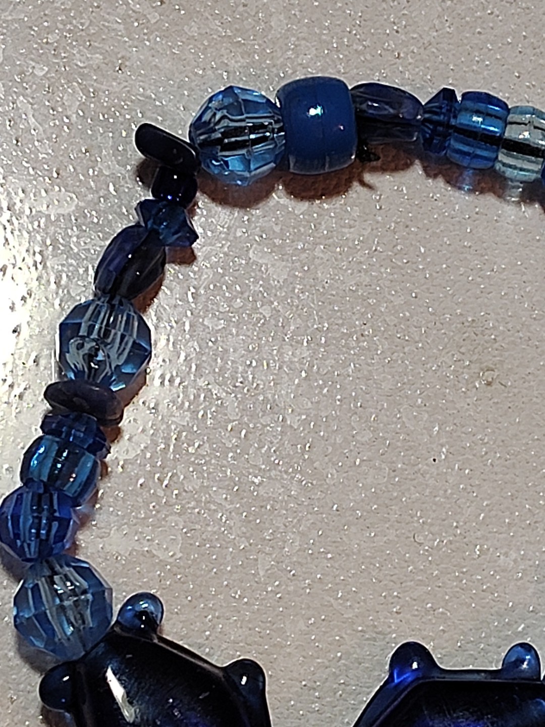 Little Fish Creatures Blue Art Glass Vintage Beaded Bracelet Elastic Stretch