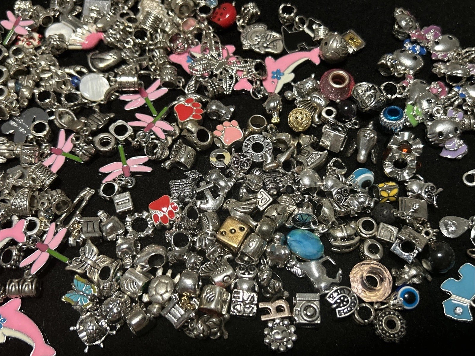 Vintage Lot 181 Charms Bead Spacer Clip Dangle Mix Rhinestone Enamel Collection