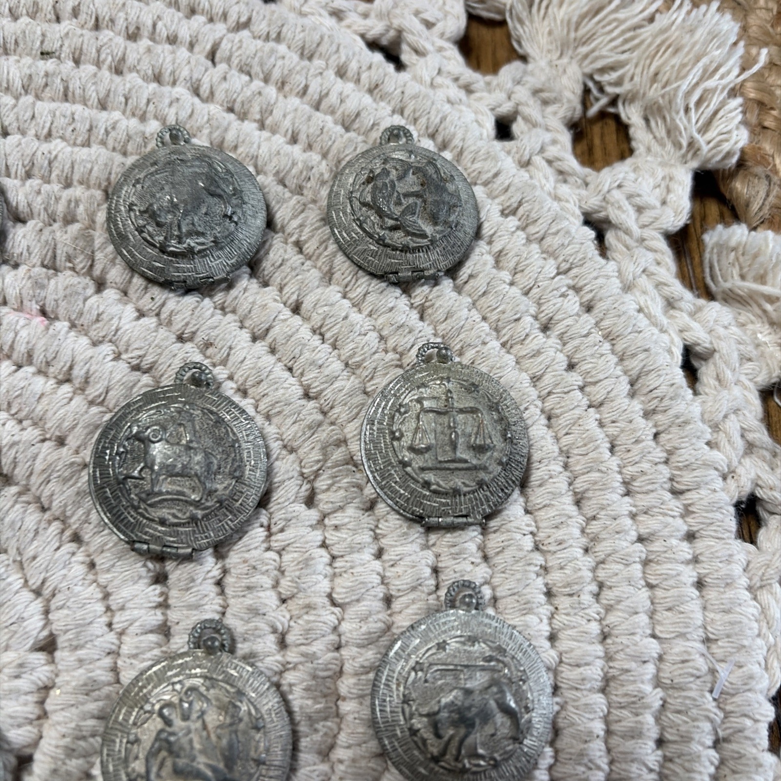 Vntg Zodiac Astrology Signs Silver Pewter Metal Pendant Charm Locket 25 Pcs Set