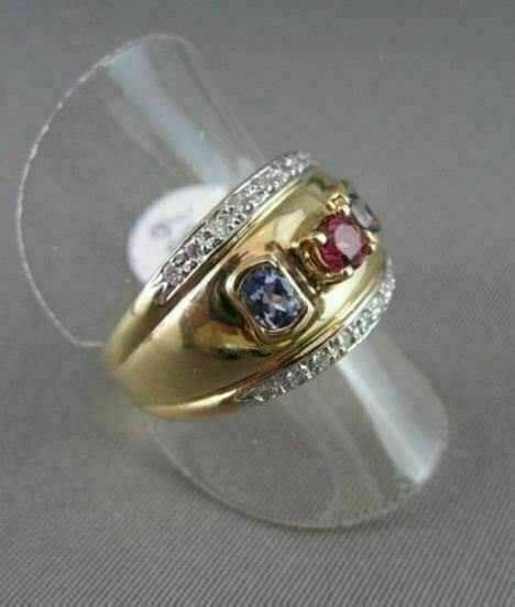 ANTIQUE WIDE 1.00CTW AMETHYST, PINK SAPPHIRE & DIAMOND 14K W&Y GOLD RING