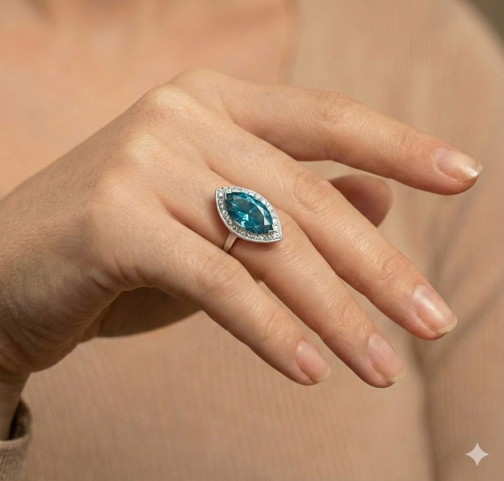 Vintage Platinum Engagement Ring 7.88ct.Natural Teal Blue Marquise Diamond