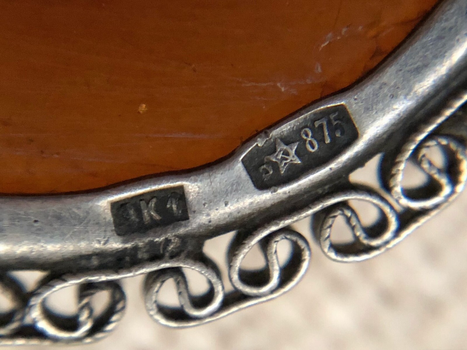 Estate Jewelry Rare Soviet Vintage Brooch Sterling Silver 875 Amber Stone USSR