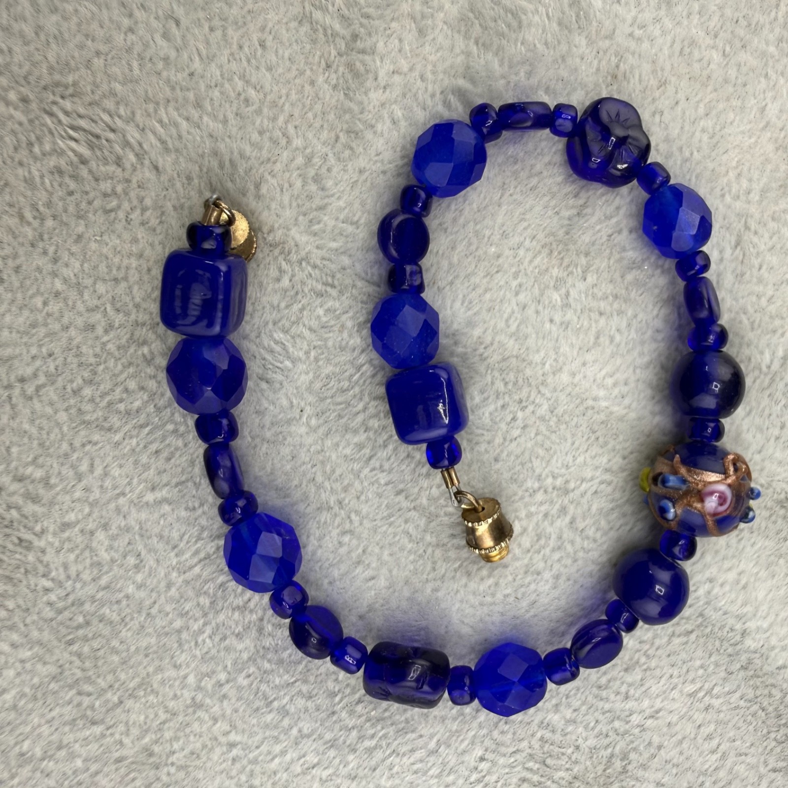 Vintage Wedding Cake Bead Bracelet Blue Glass Beaded 8”