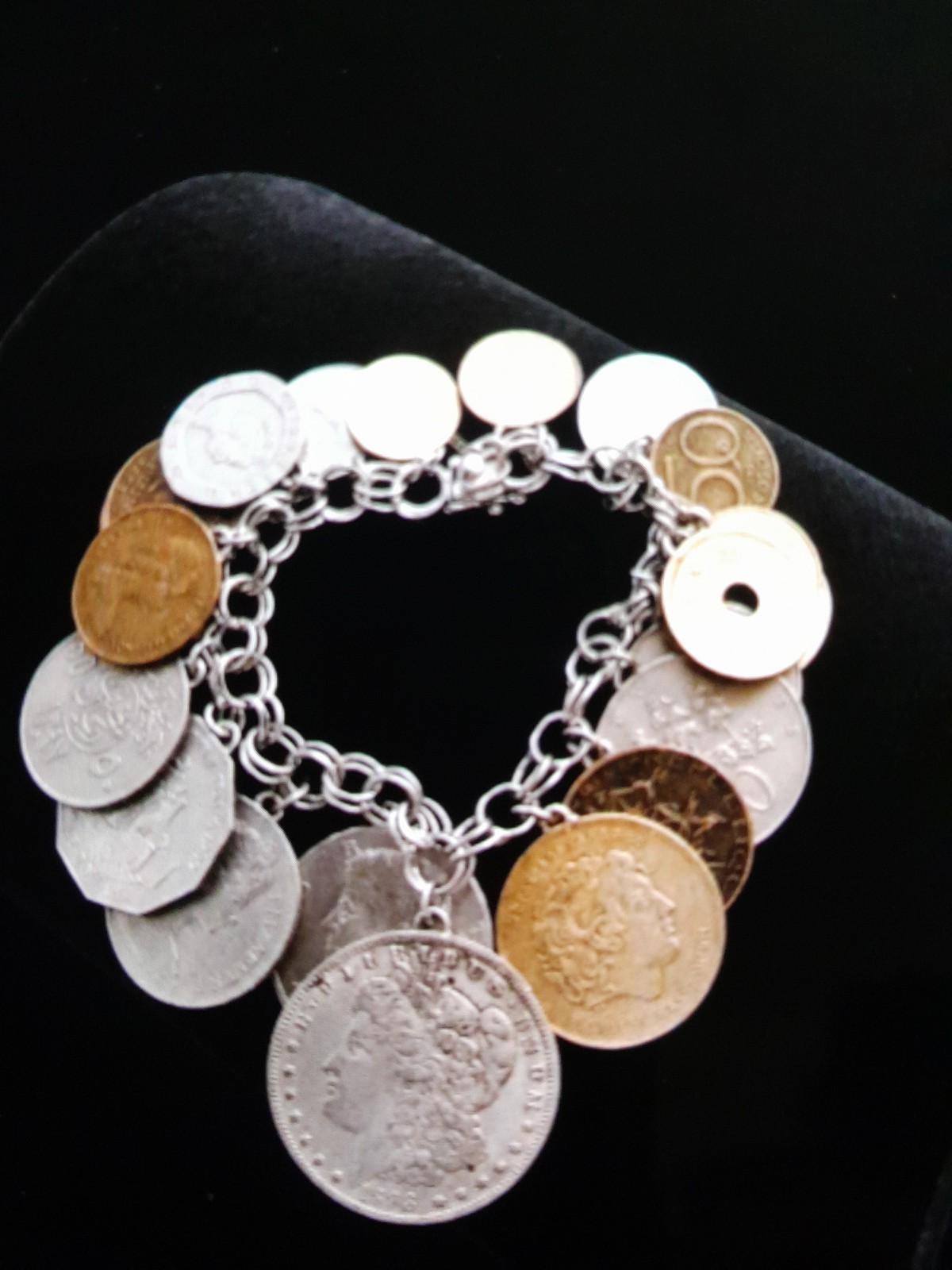 Vintage Sterling Silver Coin Bracelet Coins From Around The World Collection
