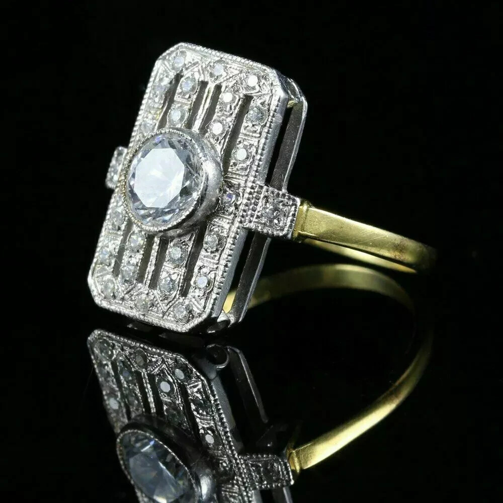 Art Deco Style Round Lab Created Diamond 14K Two-Tone Gold FN Engagement Ring