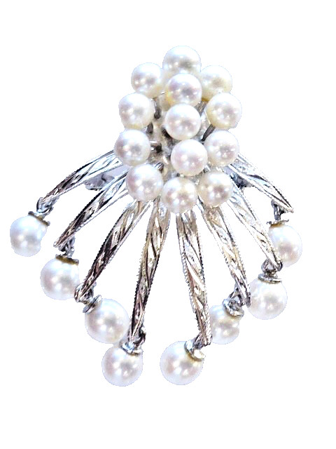VINTAGE FABULOUS BRIGHT CLEAN CULTURED AKOYA PEARL STERLING 60’S PIN PENDANT