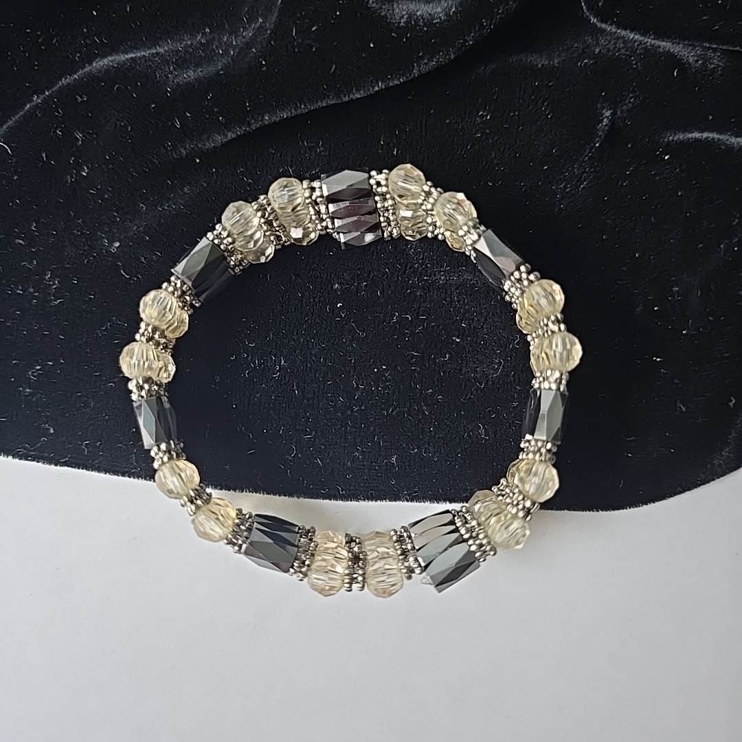 Vintage Glass hematite Stone Beads Magnetic Wrap Bracelet One Size