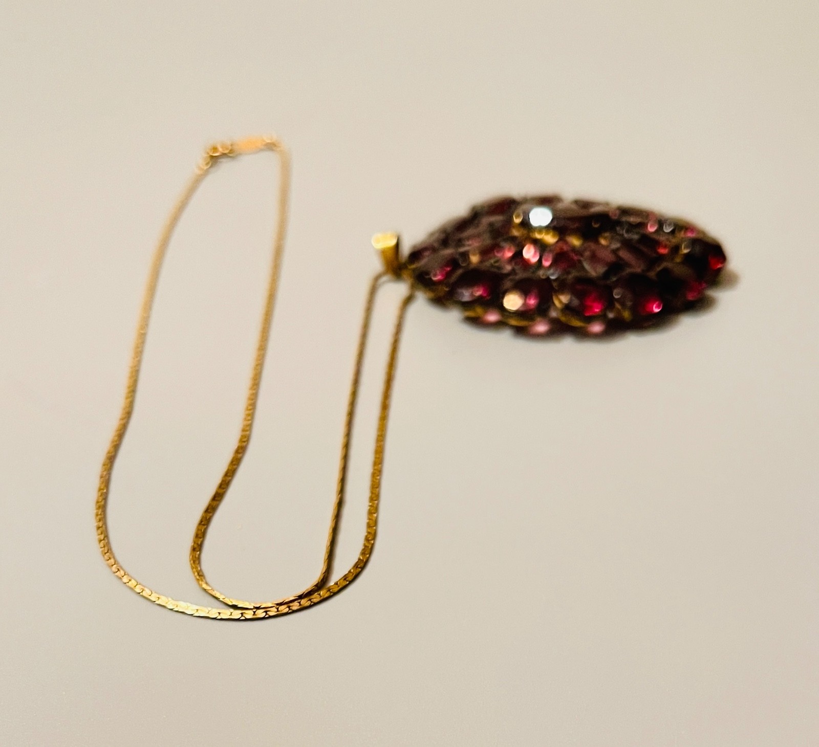 Vintage Czechoslovakia Multiple Diamond Shape Amethyst Pendant Necklace & Chain