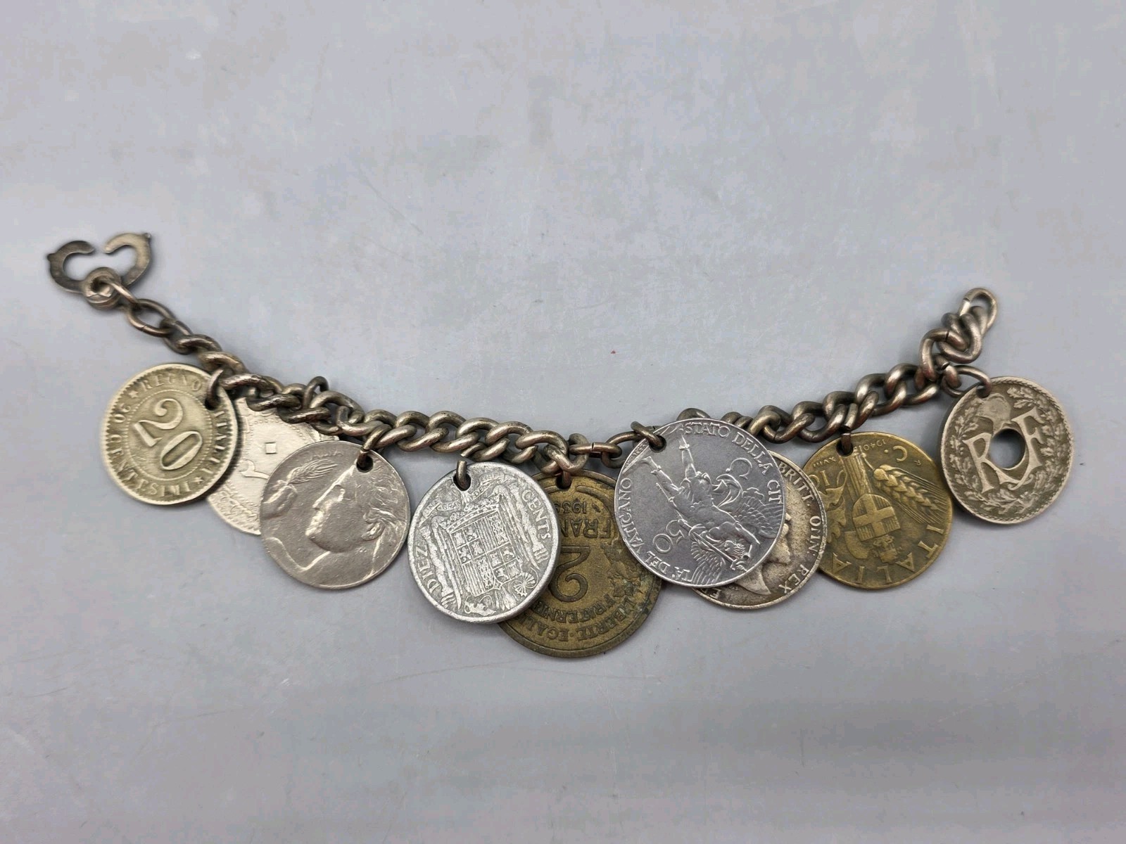 VTG MCM International Coin Charm Bracelet (Italy, France, Spain, Great Britain)