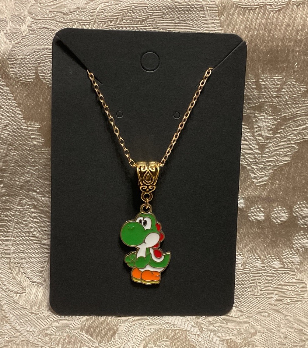 Cartoon Yoshi Video Game Gold Enamel Bohemian Fashion Trendy Necklace 18”