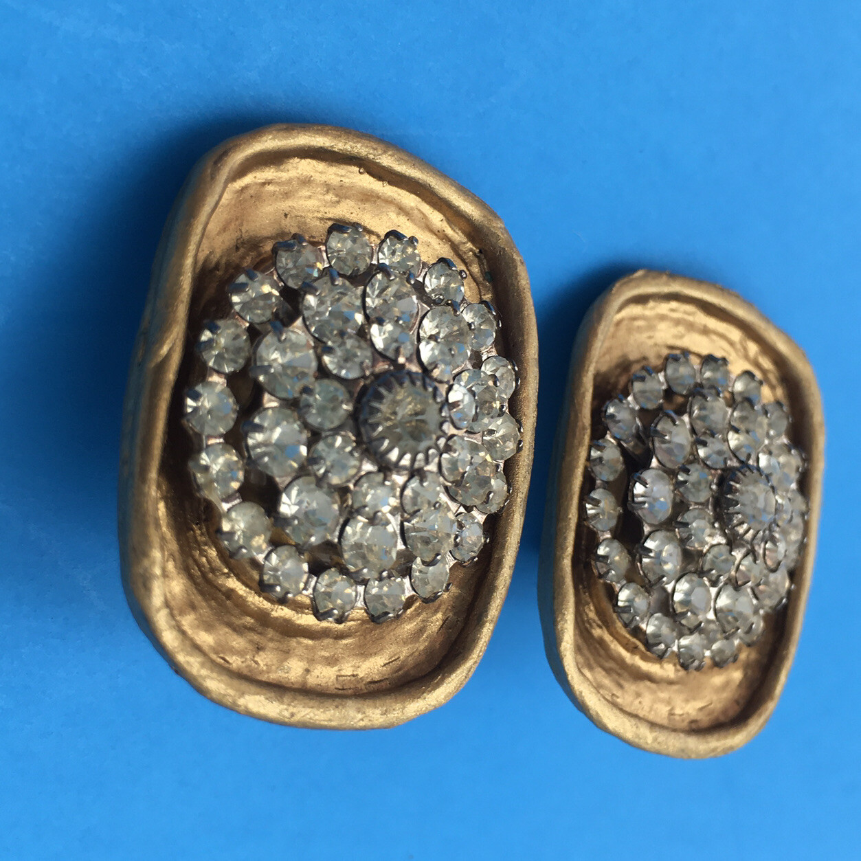 Vintage MCM JEFF LIEB Gold Earrings MID-CENTURY BRUTALIST DESIGN 72 Stones USA
