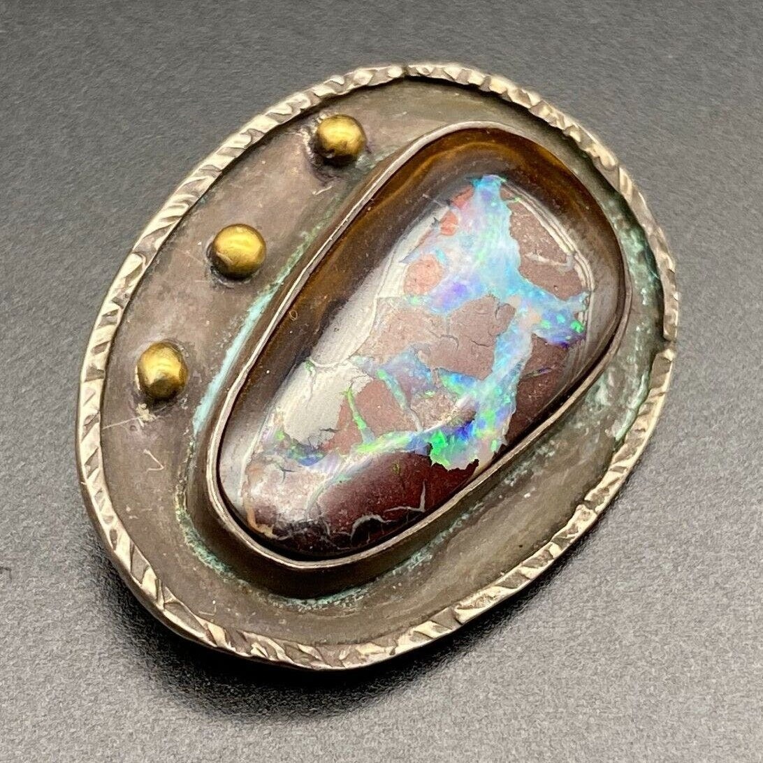 Vintage Modernist Boulder Opal Silver Pendant