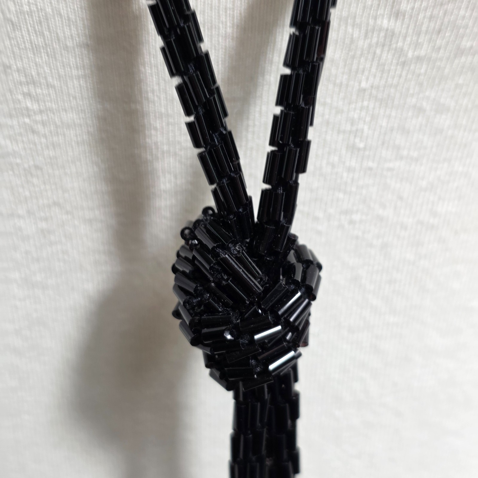 Vintage-Style Black Beaded Lariat Necklace Long Clasp Free Intricate Tassel Ends