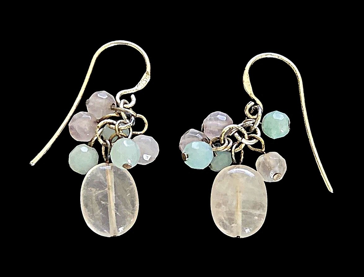 925 Sterling Silver Jadeite and Spinel Faceted Beads Dangle Earrings