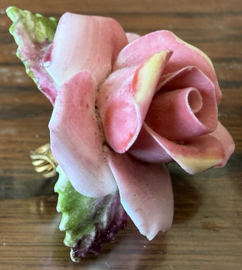 Vintage Porcelain Pink Rose Brooch Pin Made in England in Very Good Condition