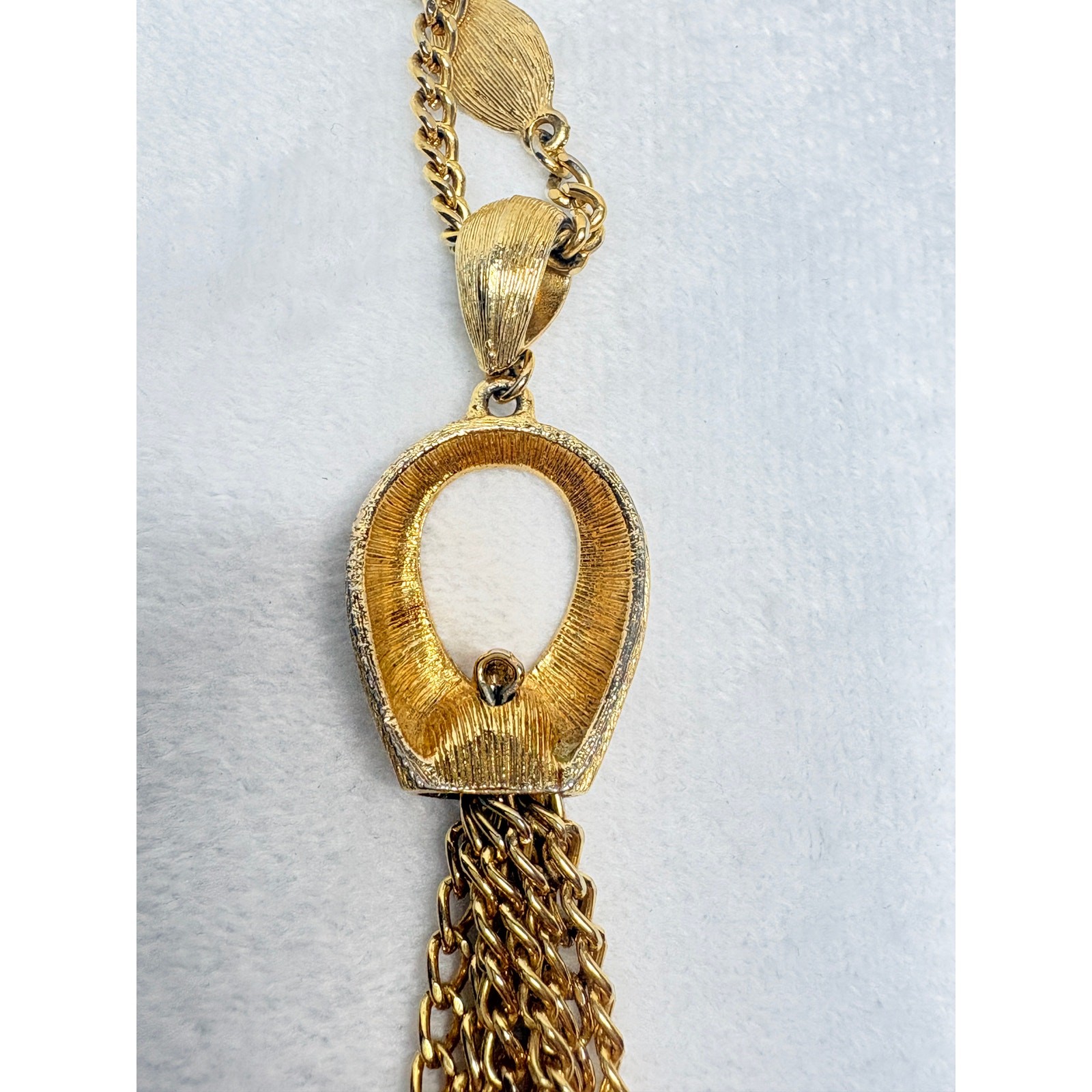 Vintage Gold‑Tone Tassel Necklace Oval Stations 1990s Fashion Jewelry