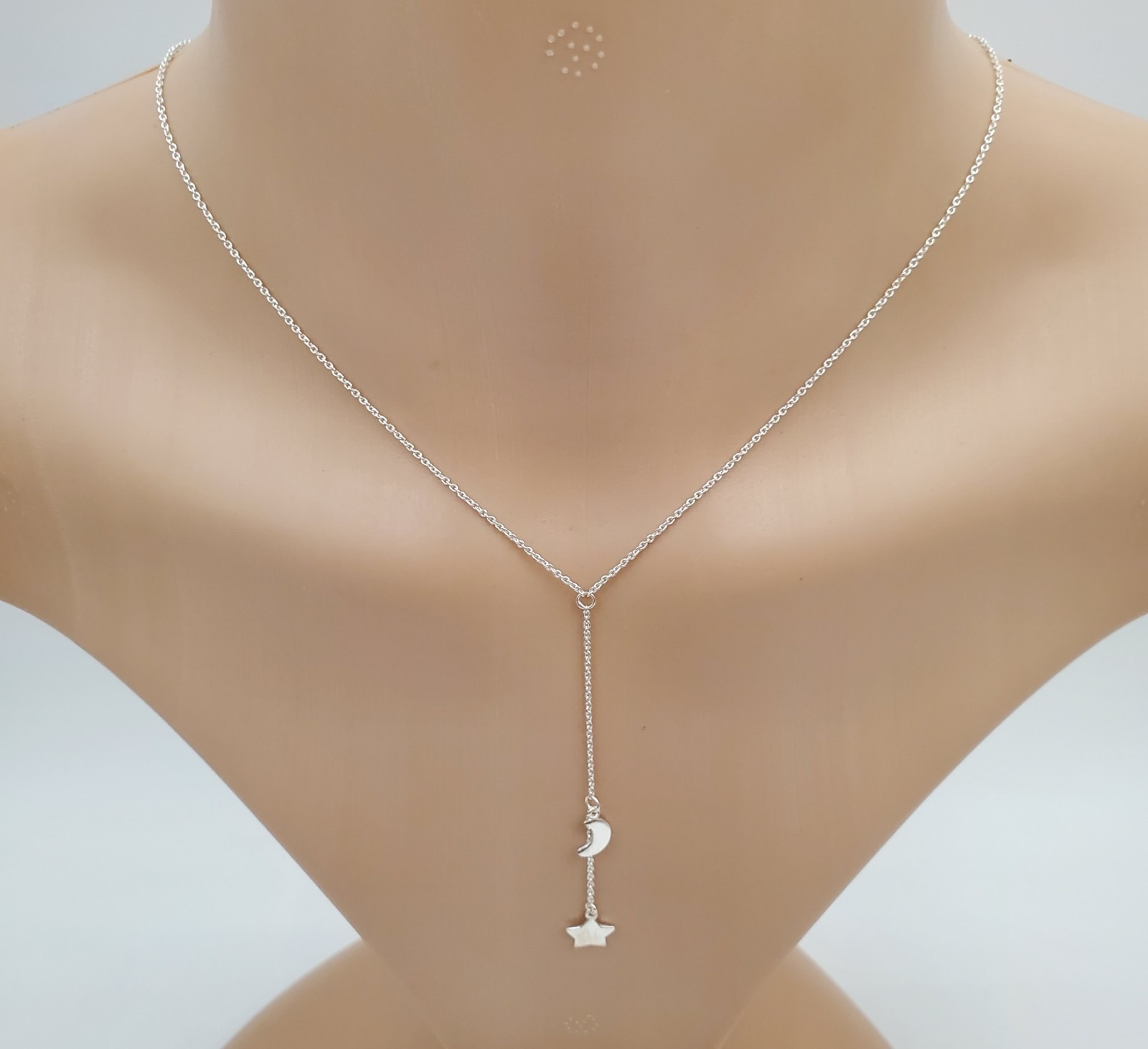 VTG 925 Moon Star Y Drop Necklace Adjustable 28in Sterling Silver 3.2g Celestial