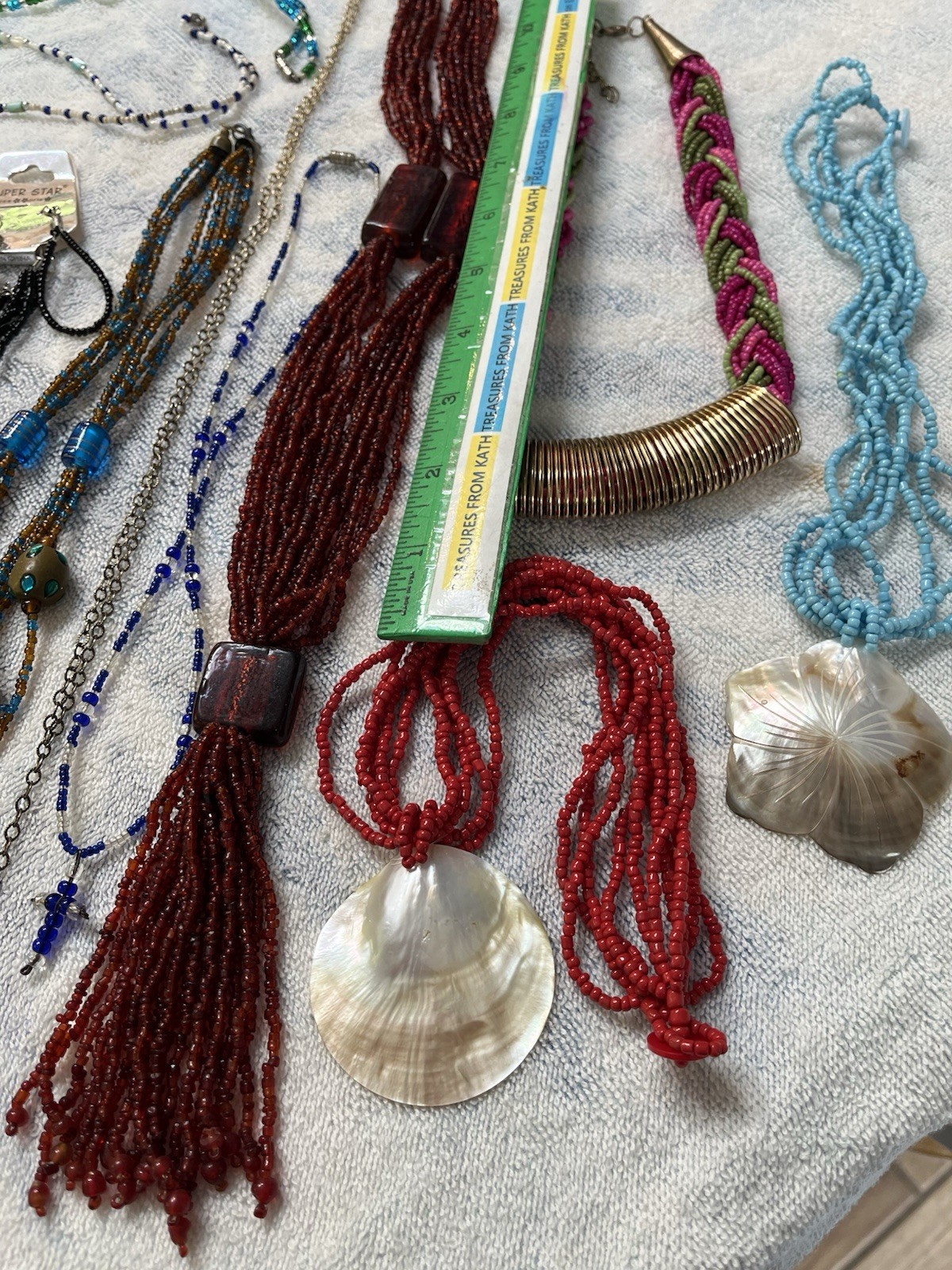LOT of 13 Seed Bead Necklaces w/Pendants MOP Glass Wood Metal All Wearable