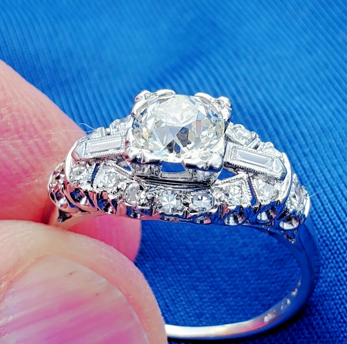 Original EARTH MINED DIAMOND Art Deco Engagement Ring Antique PLATINUM Solitaire