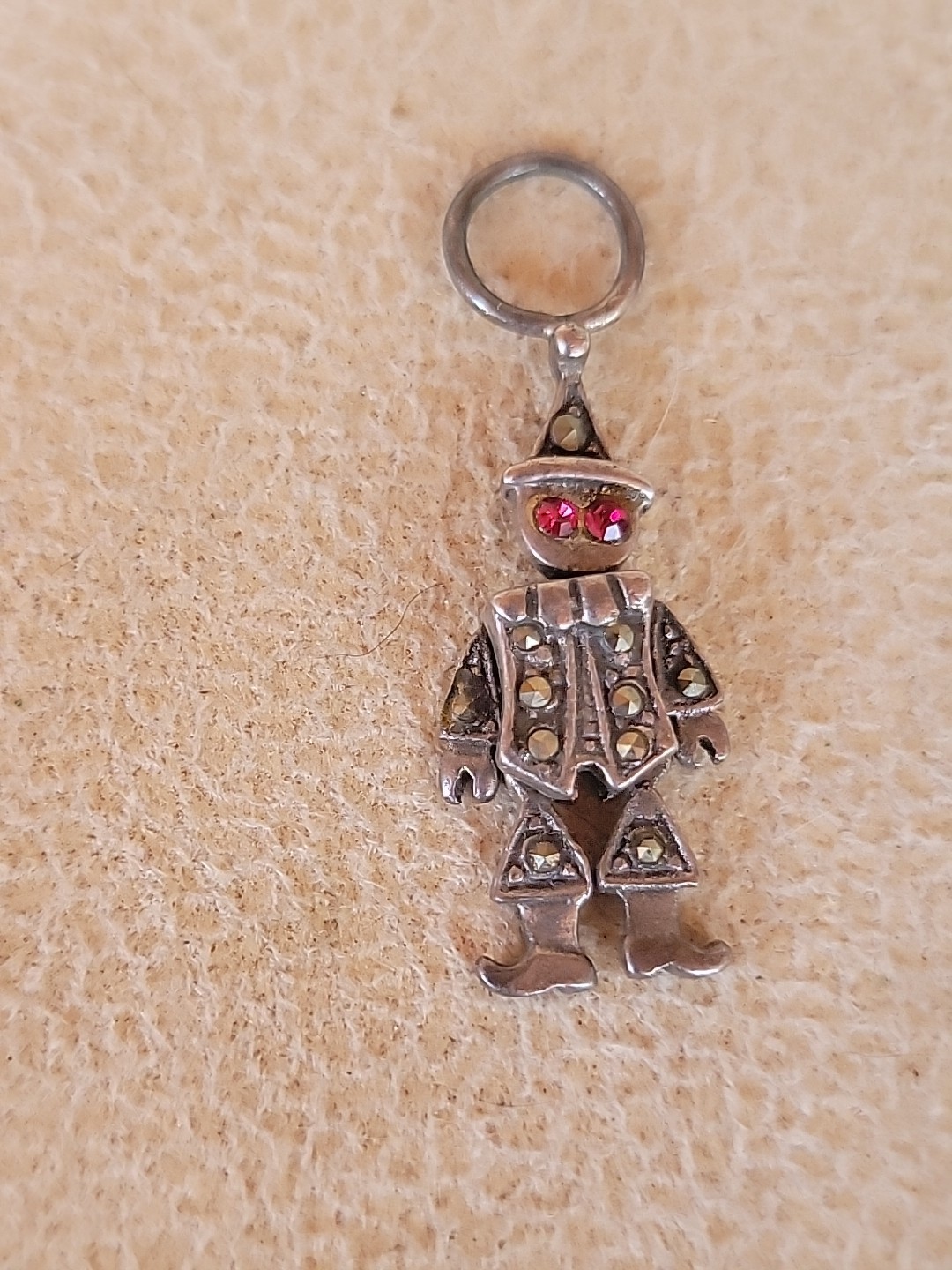 Vintage 925 Sterling Silver Articulating Clown w/Stones Charm Pendant Excellent