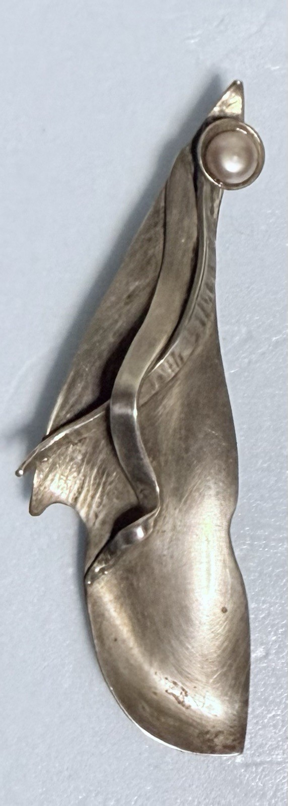 J. Barnes Signed Sterling Silver MCM Pearl Pin 3 Inches Long 10.9 Grams