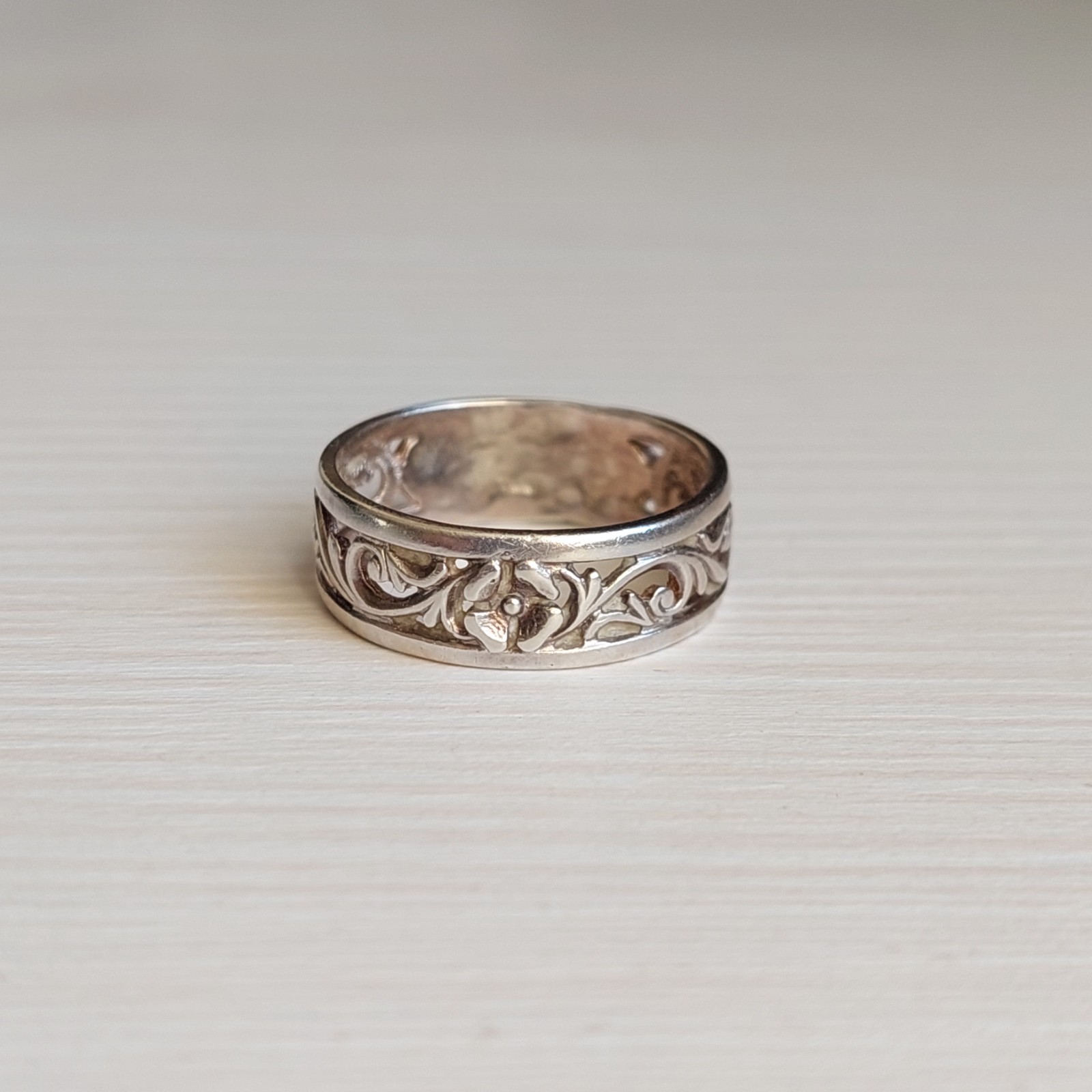 Vintage 916 Silver Ring Engraved Band Flower Ornate Design Unisex Size 9/19