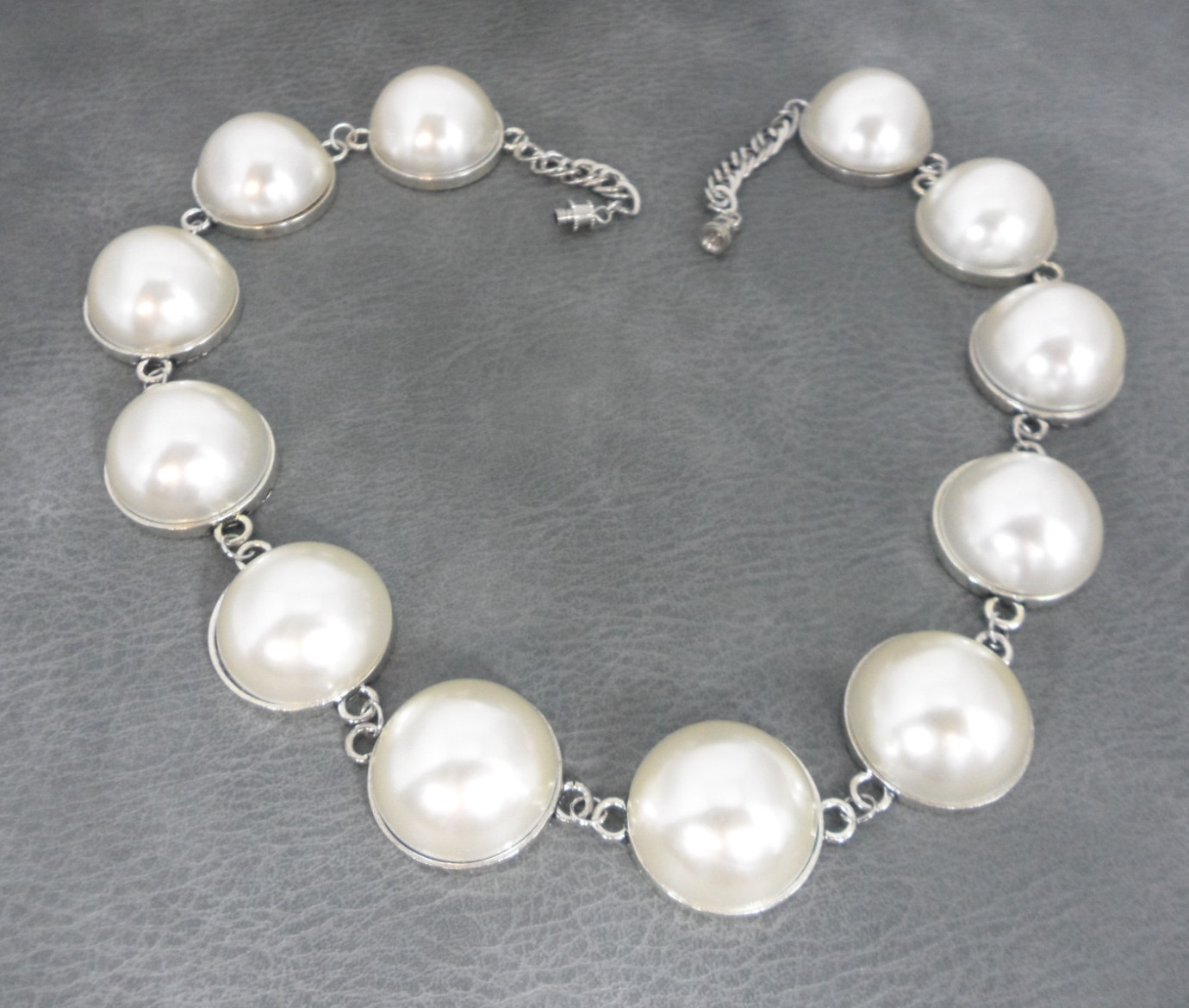 Georgian Riviere Necklace Domed Japanese Cultura Faux Pearl Cabochon Collar Vtg