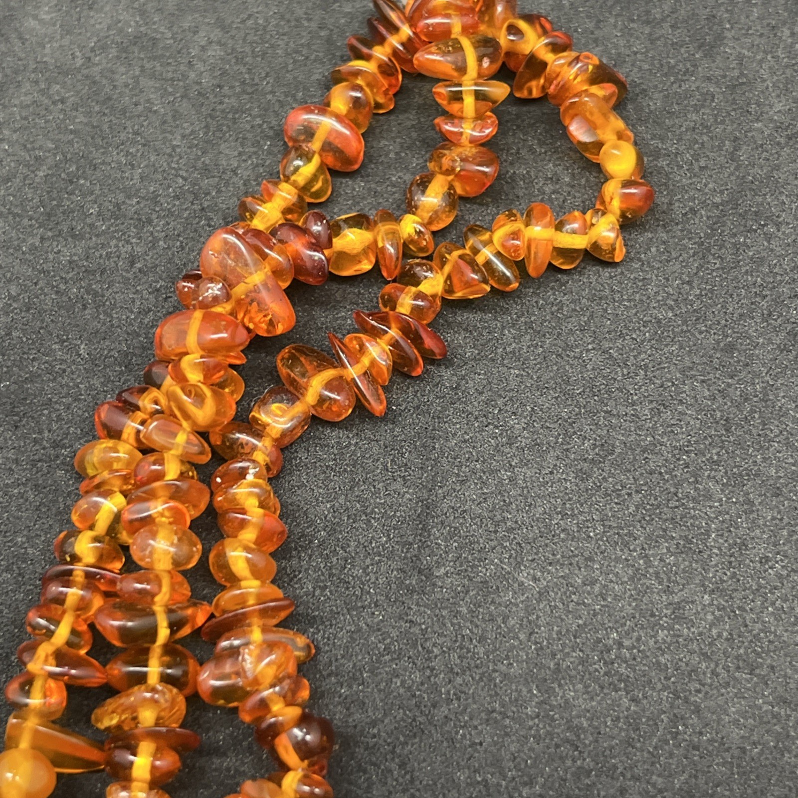 VTG Polished Baltic Amber small Chunk Stone Beaded 16″ Necklace 3 strand 30g