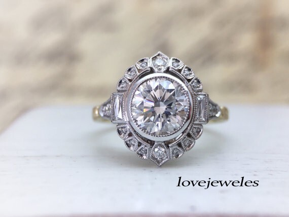 2.75CT Lab-Created Round Cut Diamond Vintage Art Deco Ring 14K 2-Tone Gold Over