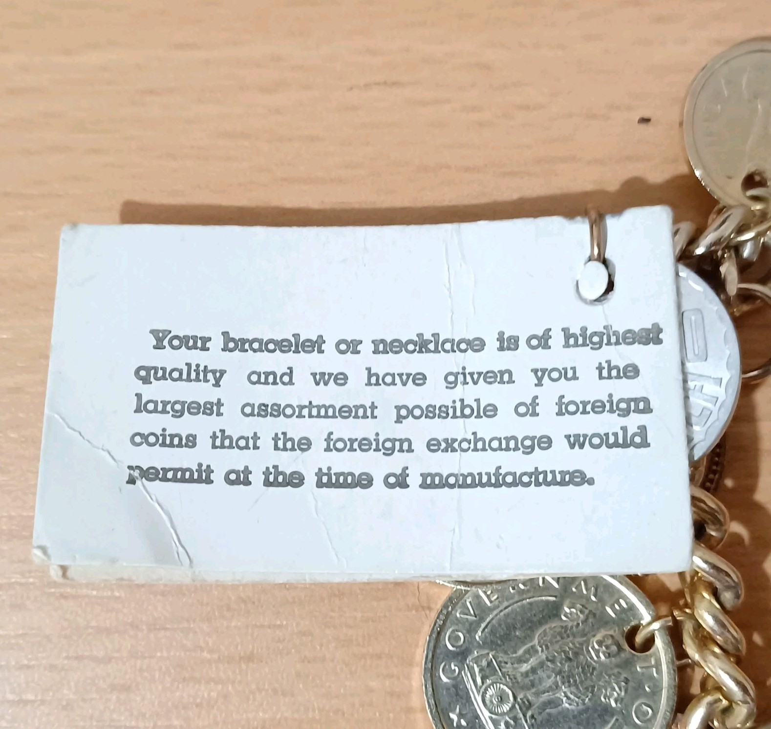 Vintage 14 Coin Bracelet Coins From Around The World 7”