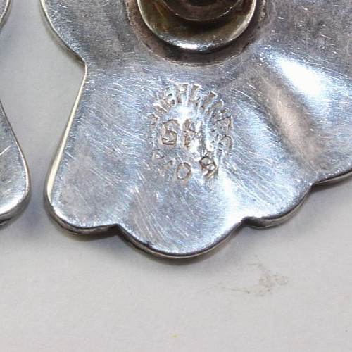 Vtg Sterling & Abalone Shell Earrings Signed, Silver Screw Back 1-1/8″ Mexico