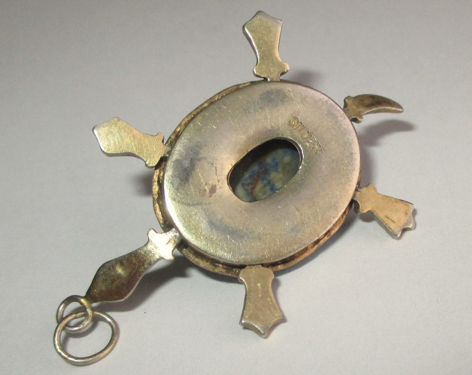 VINTAGE STERLING SILVER EGYPTIAN REVIVAL CARVED LAPIS SCARAB ARTICULATED TURTLE