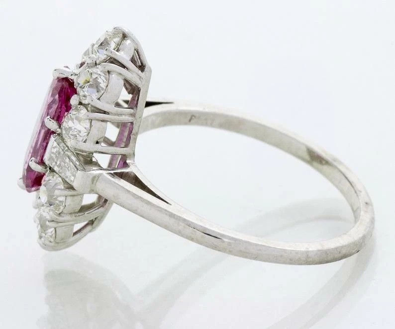 Art Deco Style 2.5Ct Pink Sapphire & Lab Created Diamond Engagement Silver Ring