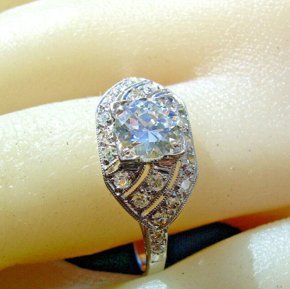Original EARTH MINED DIAMOND Art Deco Engagement Ring Vintage PLATINUM Solitaire
