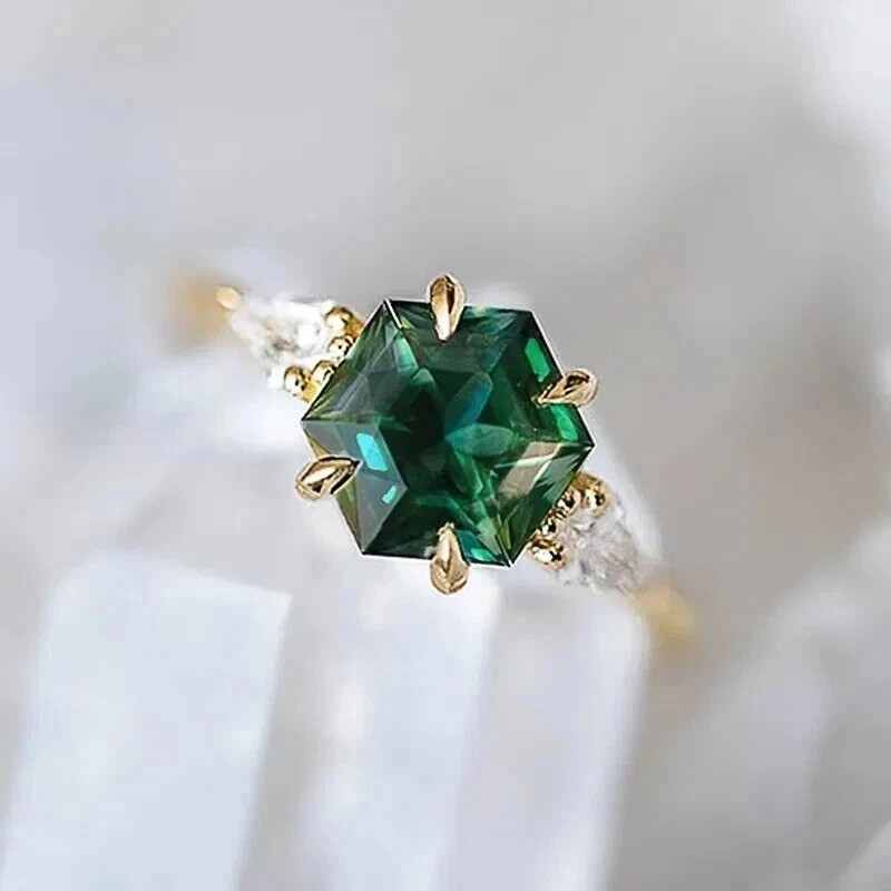 2.95Ct Art Deco Style Lab Created Hexagon Cut Emerald Anniversary Silver Ring
