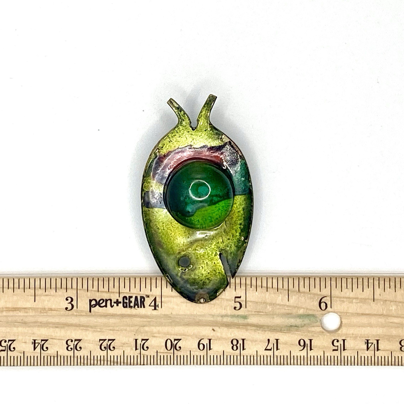 Vintage Modernist Fish Pendant Metal Enamel Art Glass Reversible Charm