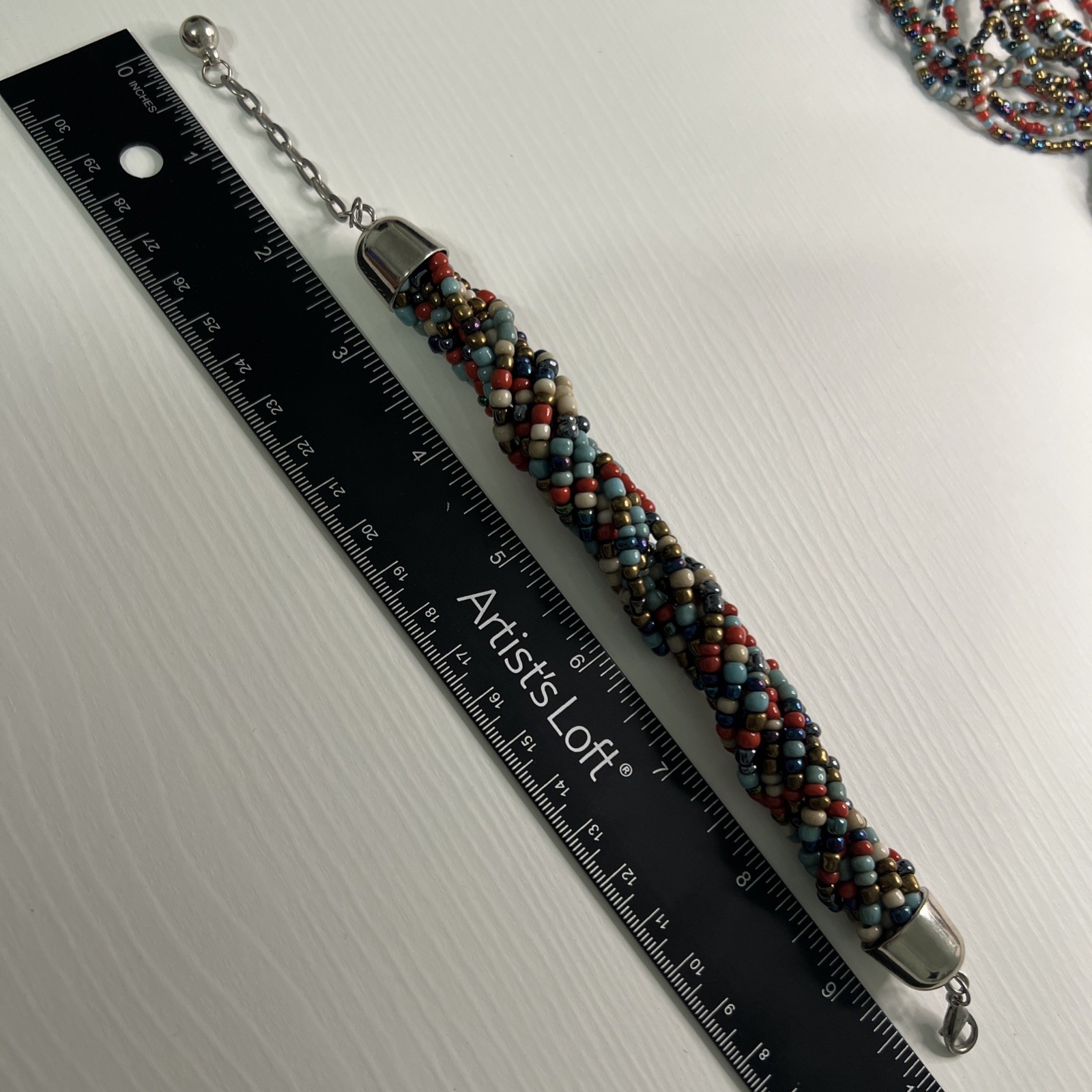 Multicolored Bead Multi Strand Statement Silver Tone Necklace Bracelet Set
