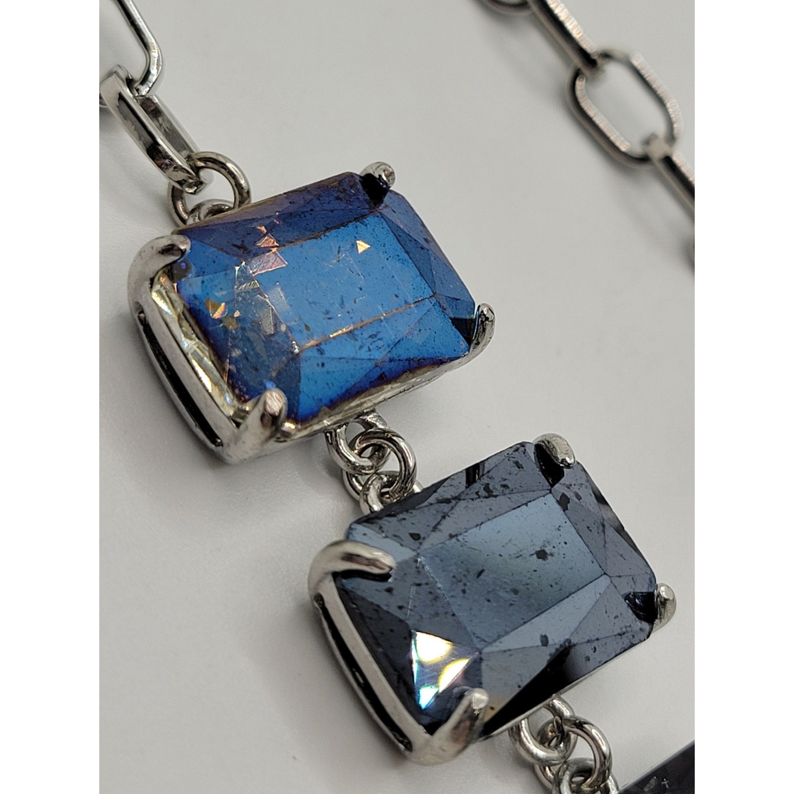 Smoky Glass Necklace AB Prong Set Stones 18″ Adjustable Statement READ