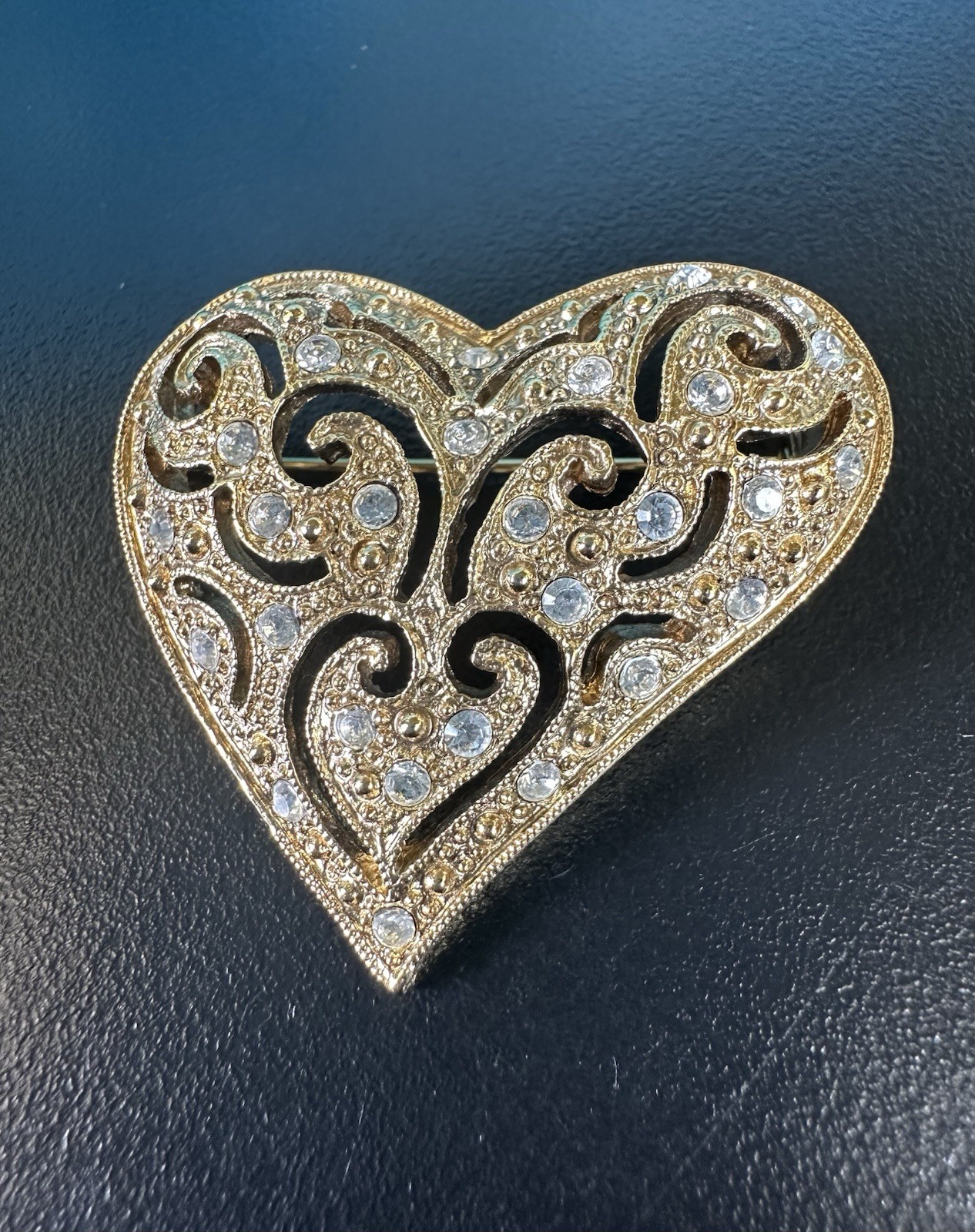 Vintage 1928 Clear Rhinestone Heart Brooch