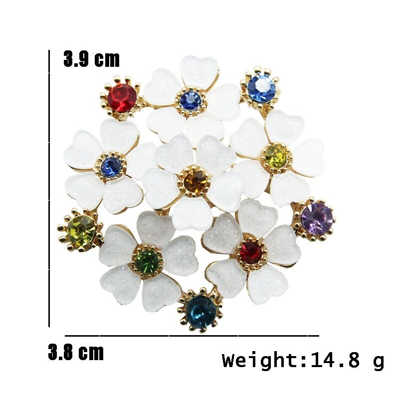 Fashion White Floral Flower Brooch Colorful Rhinestone Pin Women Dress Gift
