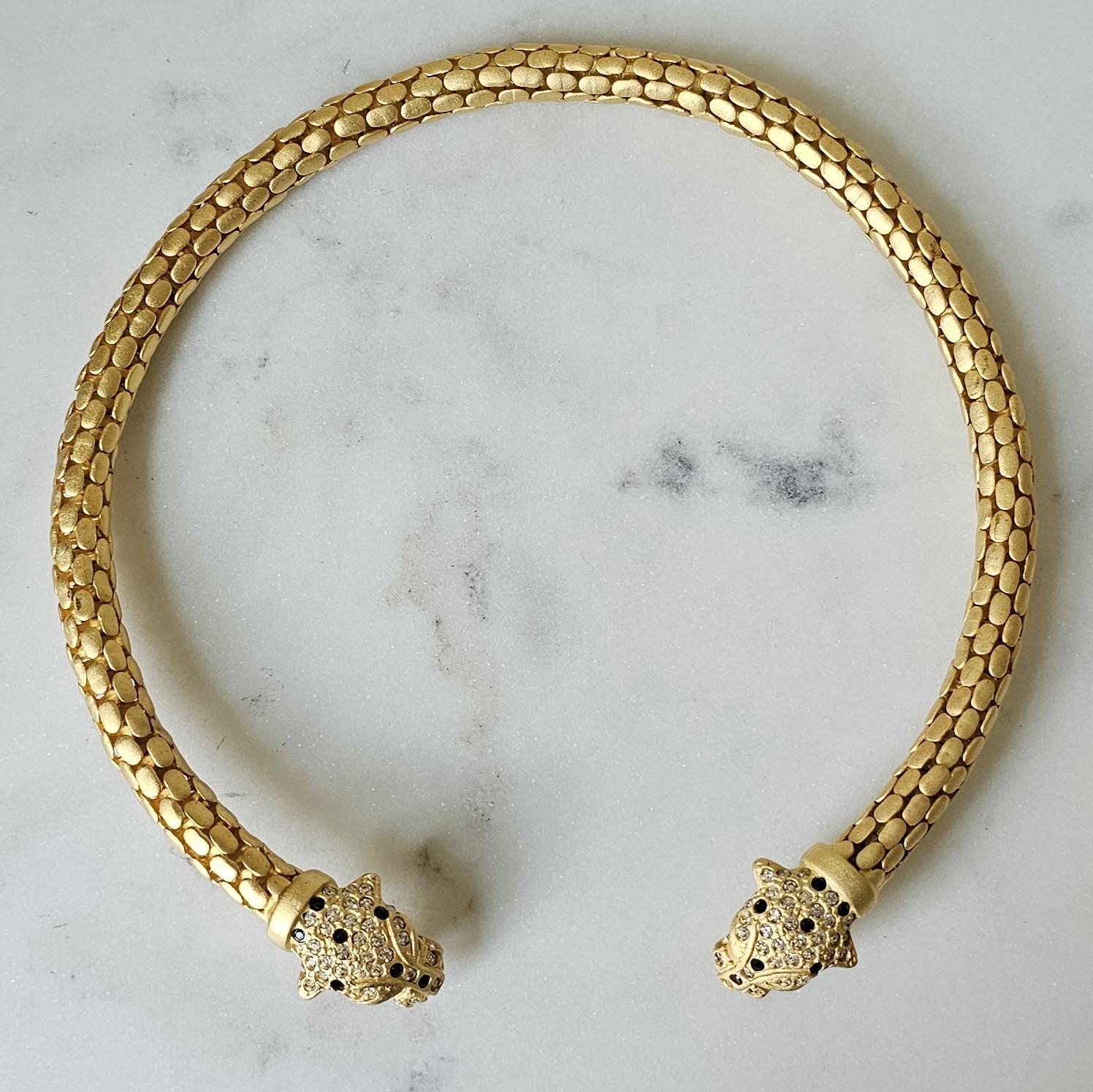 Vintage Panther Leopard Gold Tone Collar Necklace 1980s 1990s