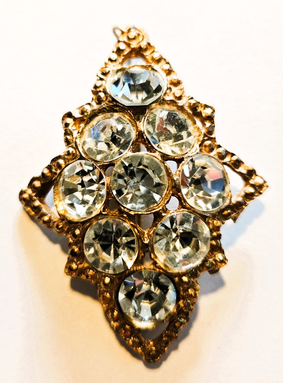 Vintage SparklyRhinestone Cluster Brooch Gold-Tone Diamond-Shape Pendant and Pin