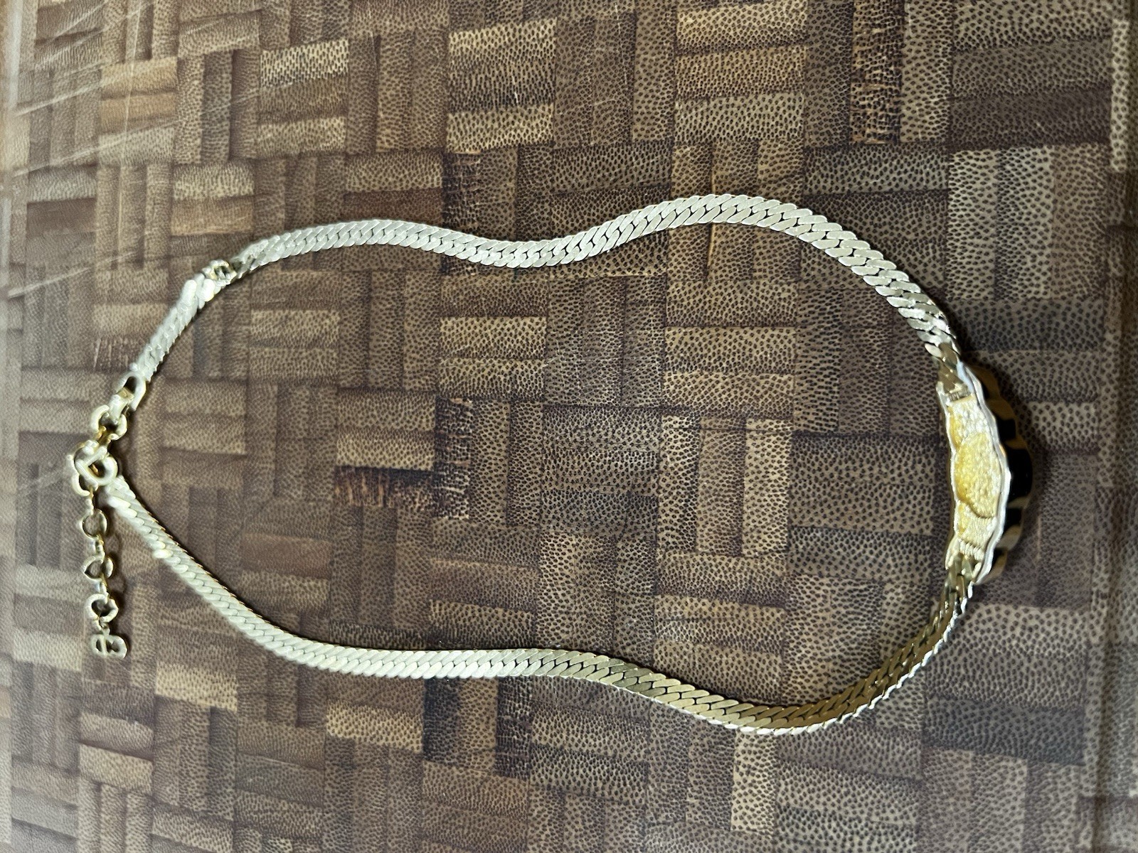 Vintage Christian Dior Necklace Gold Tone Oval Faux Pearl Rhinestone Signed