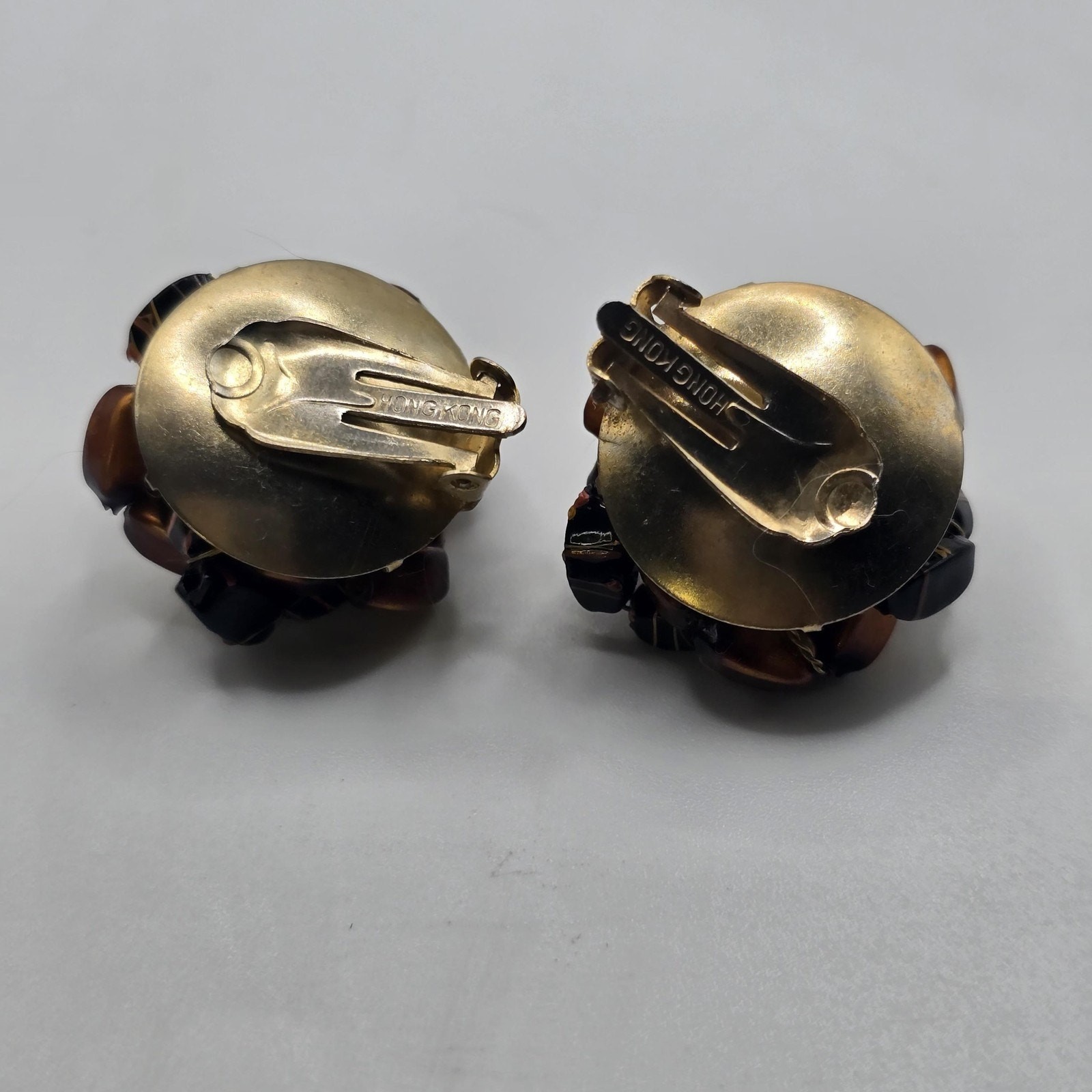Earrings Dragon Beads Tiger Eyes Earrings Chips Hand Strung Vintage Clip On